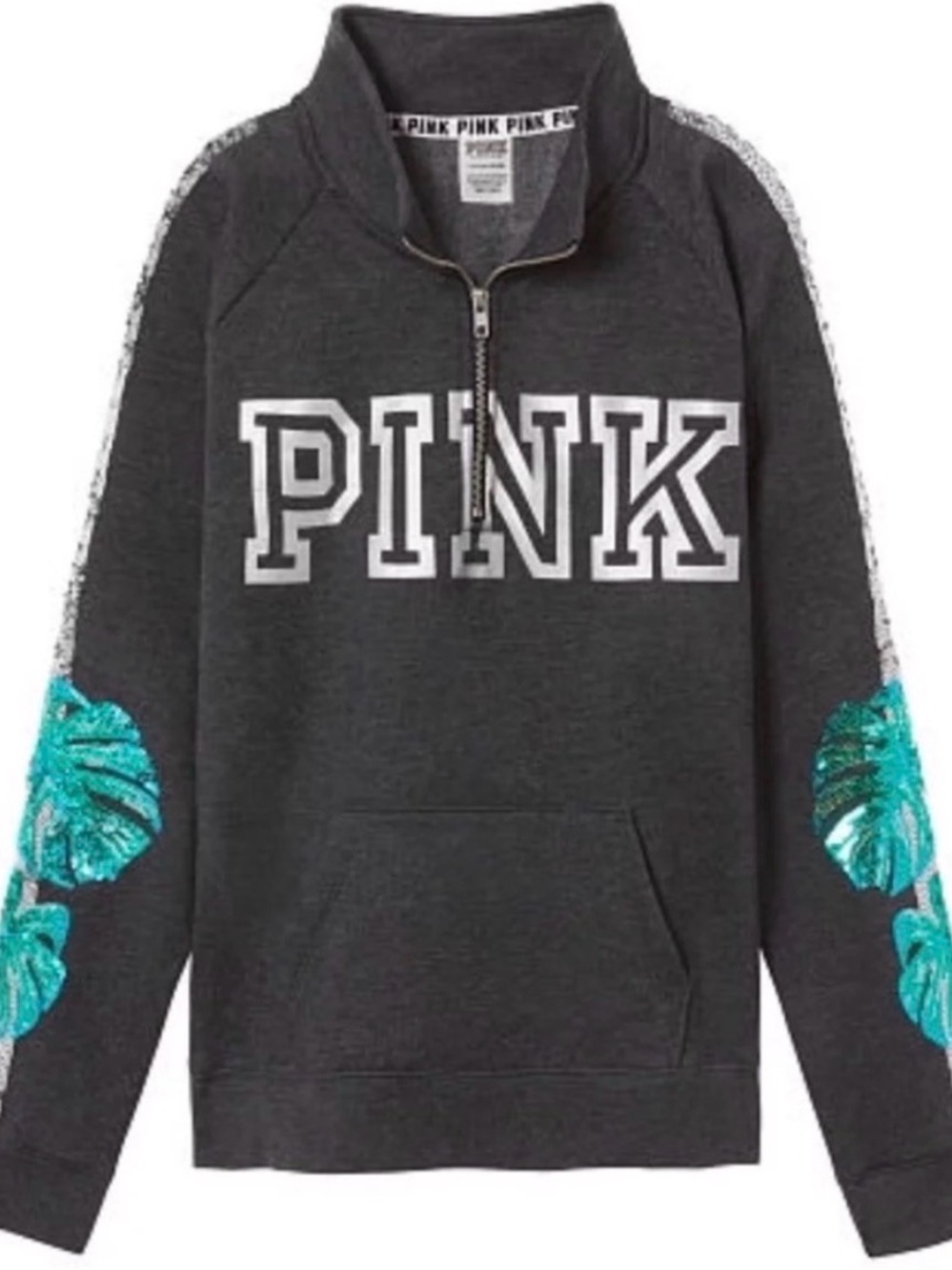 Victoria’s Secret Pink Tropical palm Bling sweatshirt Medium